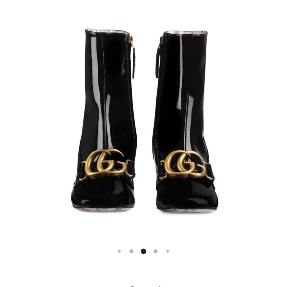 GUCCI 100% authentic,Bootie Leather Vitello Vernice, soft Nero Marmont, GG NWT - Picture 7 of 16